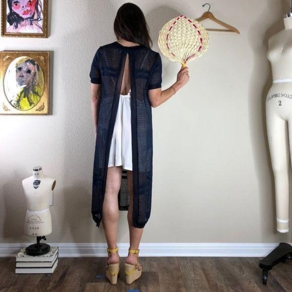 Current Air Mesh Lace Sheer Midi Open Back Dress - Picture 3 of 4